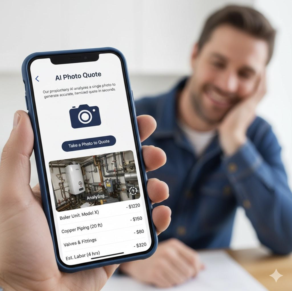 AI Photo Quote feature generating an itemized quote from a job site photo